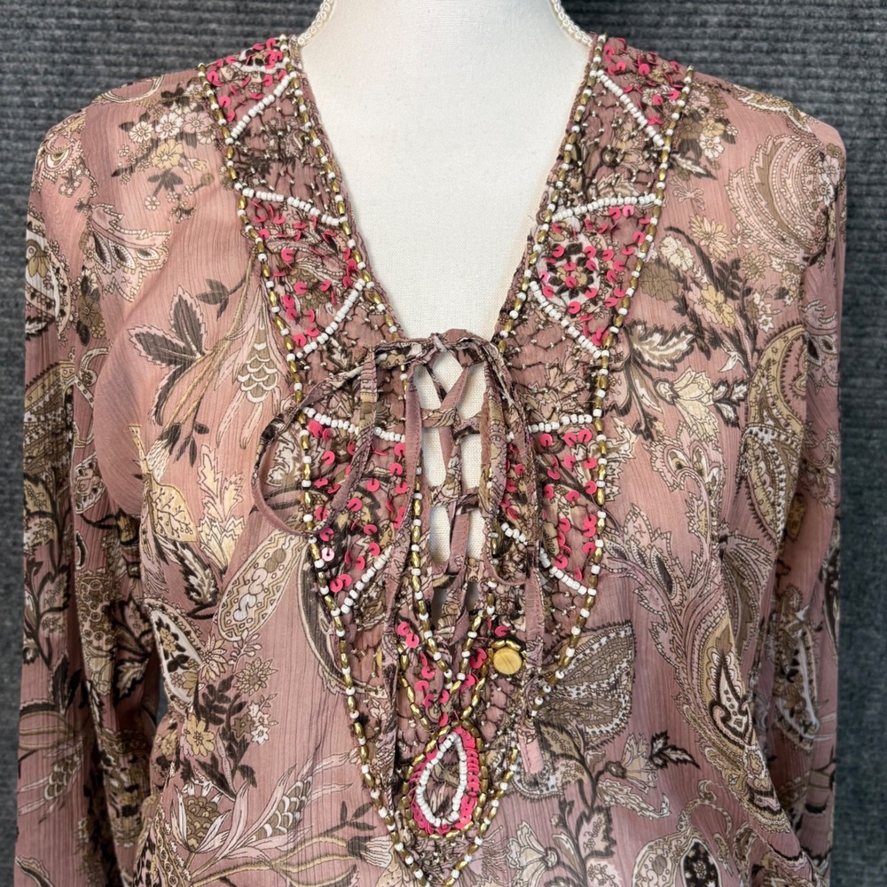 Neha Beaded Boho Tunic Mini Dress Paisley Festival Coachella Size M - Picture 2 of 8